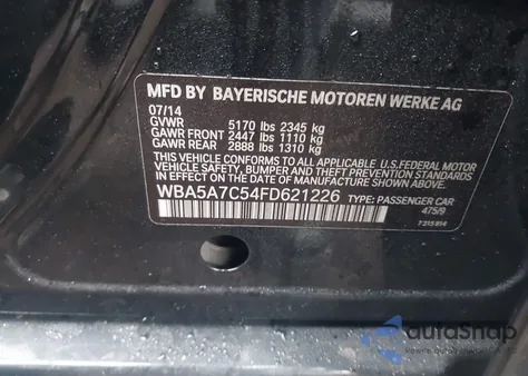 2015 BMW 528I xDrive z USA, uszkodzony, nr VIN WBA5A7C54FD621226